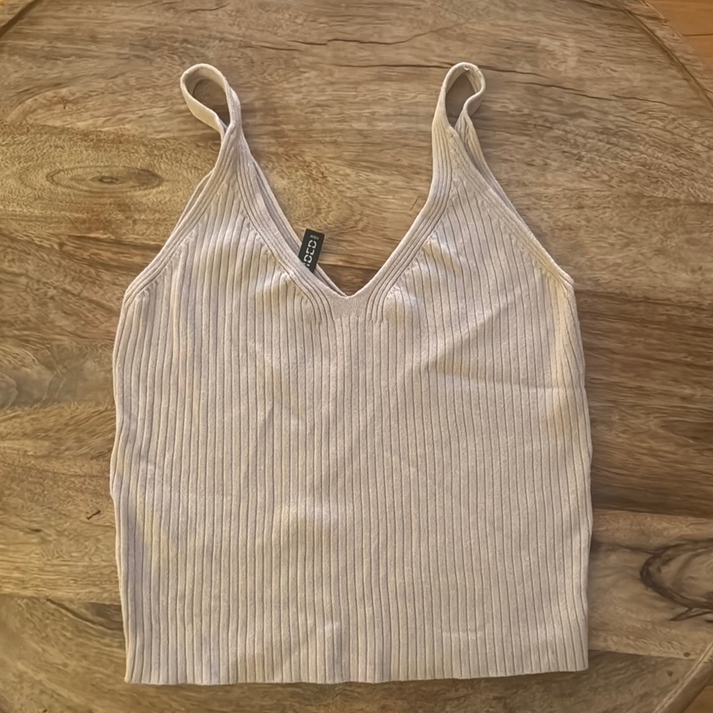 H &M, Cream Ribbed Tank Top size S